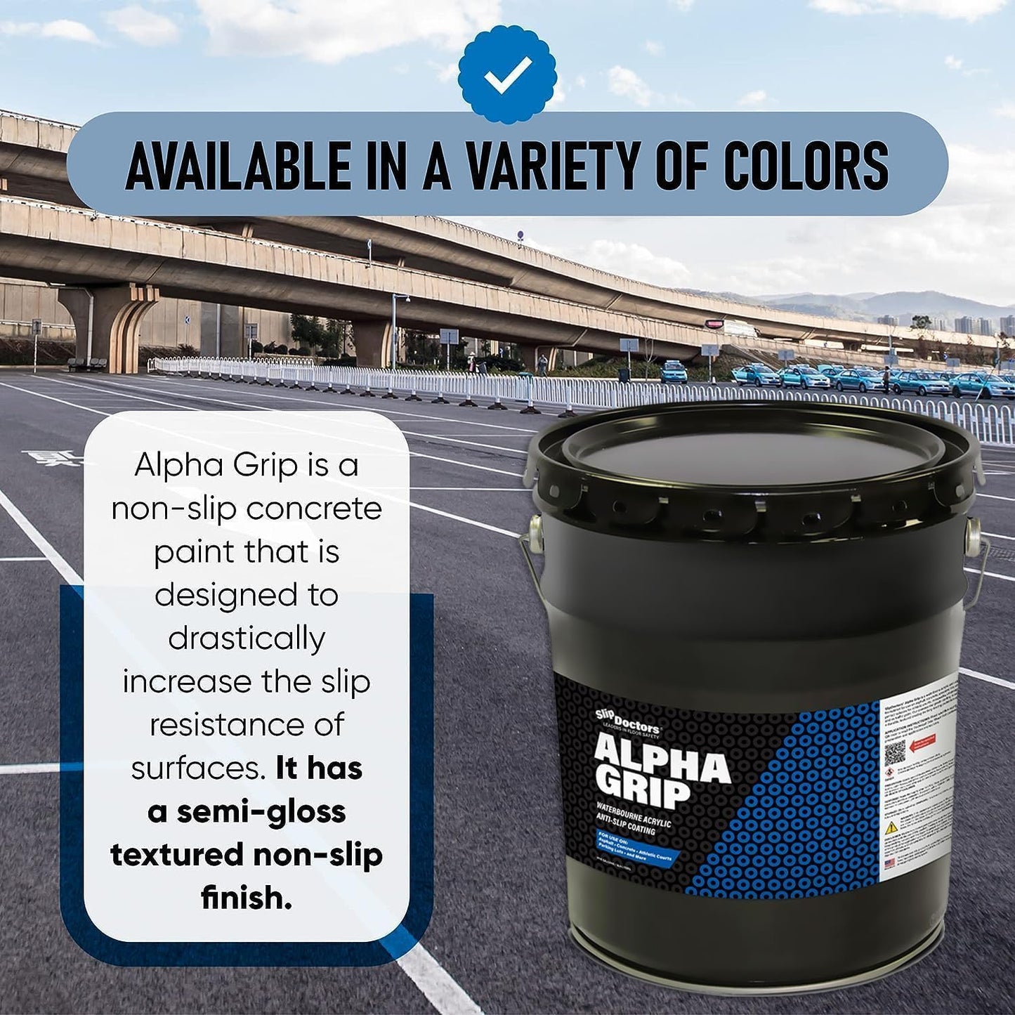 Alpha Grip Non-Slip Paint for Concrete & Asphalt – Non-Skid Coating Ideal for Striping Parking Lots, Playgrounds & Pavements (Red, 5 Gallon)