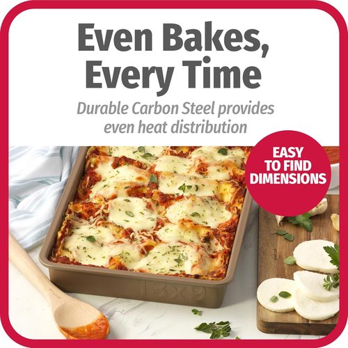 GoodCook BestBake Nonstick Bronze Baking Pan - 9" x 13" Oblong, Scratch-Resistant Carbon Steel, Durable Bakeware for Easy Cleanup