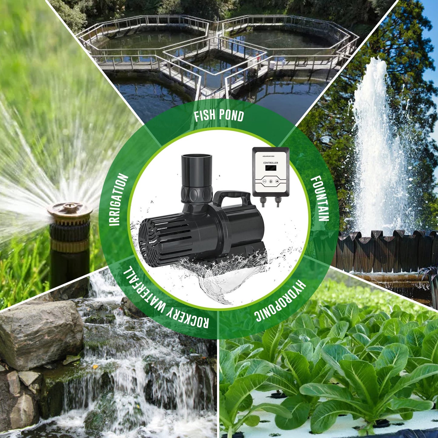 DAI BAO 6870 GPH Amphibious Water Pump with Smart Controller - Submersible & External Variable Frequency Pump, for Hydroponics & Aquariums, 400W