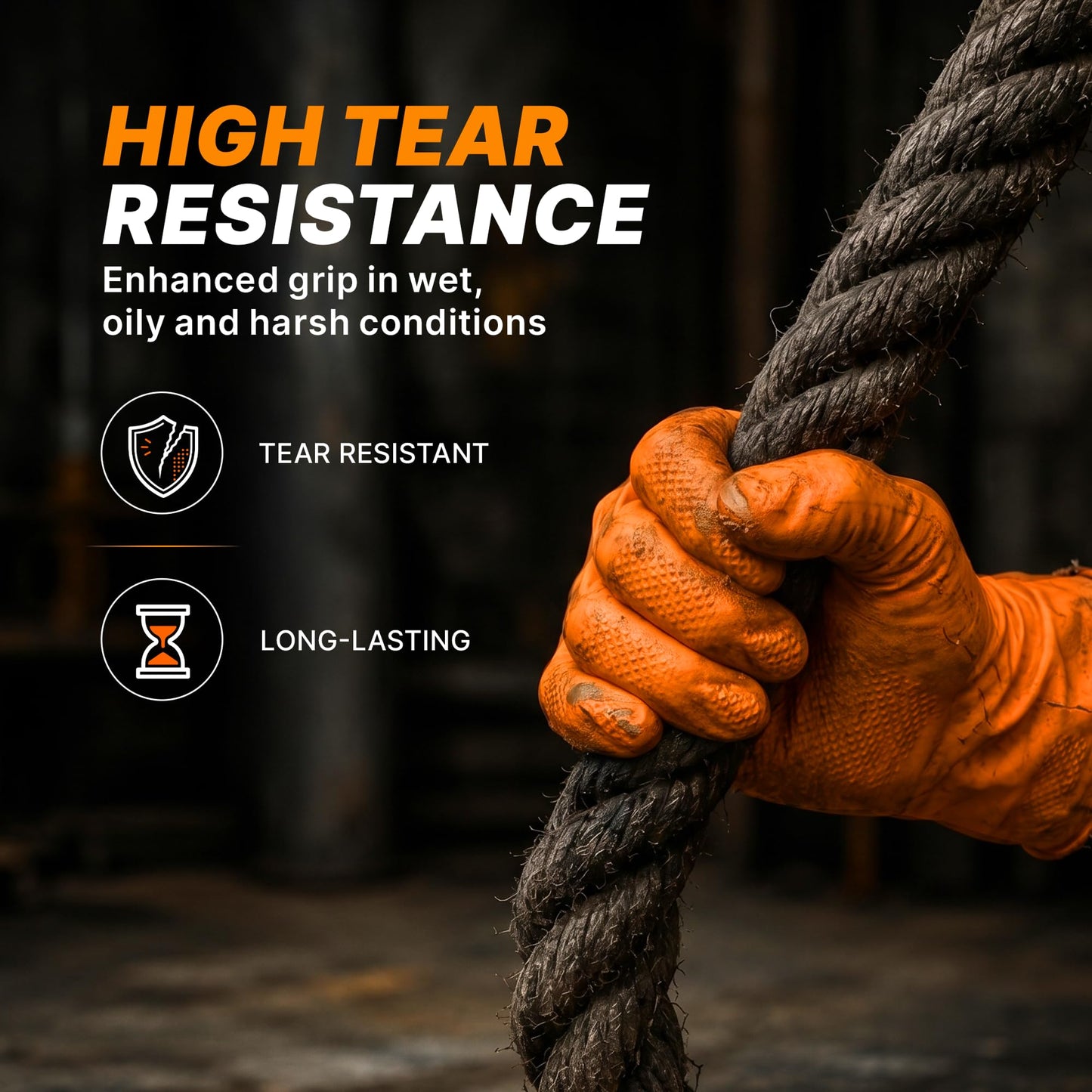 TitanFlex Heavy Duty Industrial Orange Nitrile Gloves, 8-mil, Gloves Disposable Latex Free with Raised Diamond Texture Grip, Powder Free, Rubber Glove, Mechanic Gloves,1000-ct Case (Large)