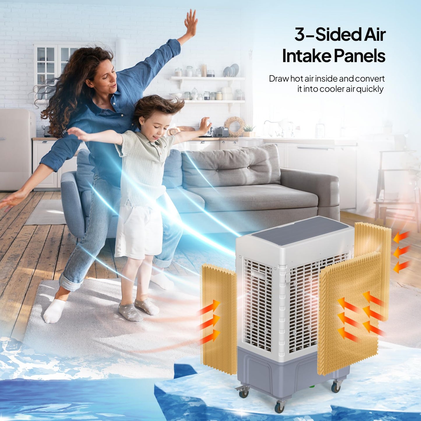 ROVSUN 10.5Gal Portable Swamp Cooler, 2600CFM Evaporative Air Cooler with Auto Oscillating, Remote, 3 Speeds, 7.5H Timer & 4 Ice Packs, 3-IN-1 Humidifying Cooling Fan Indooor Outdoor Patio Garage