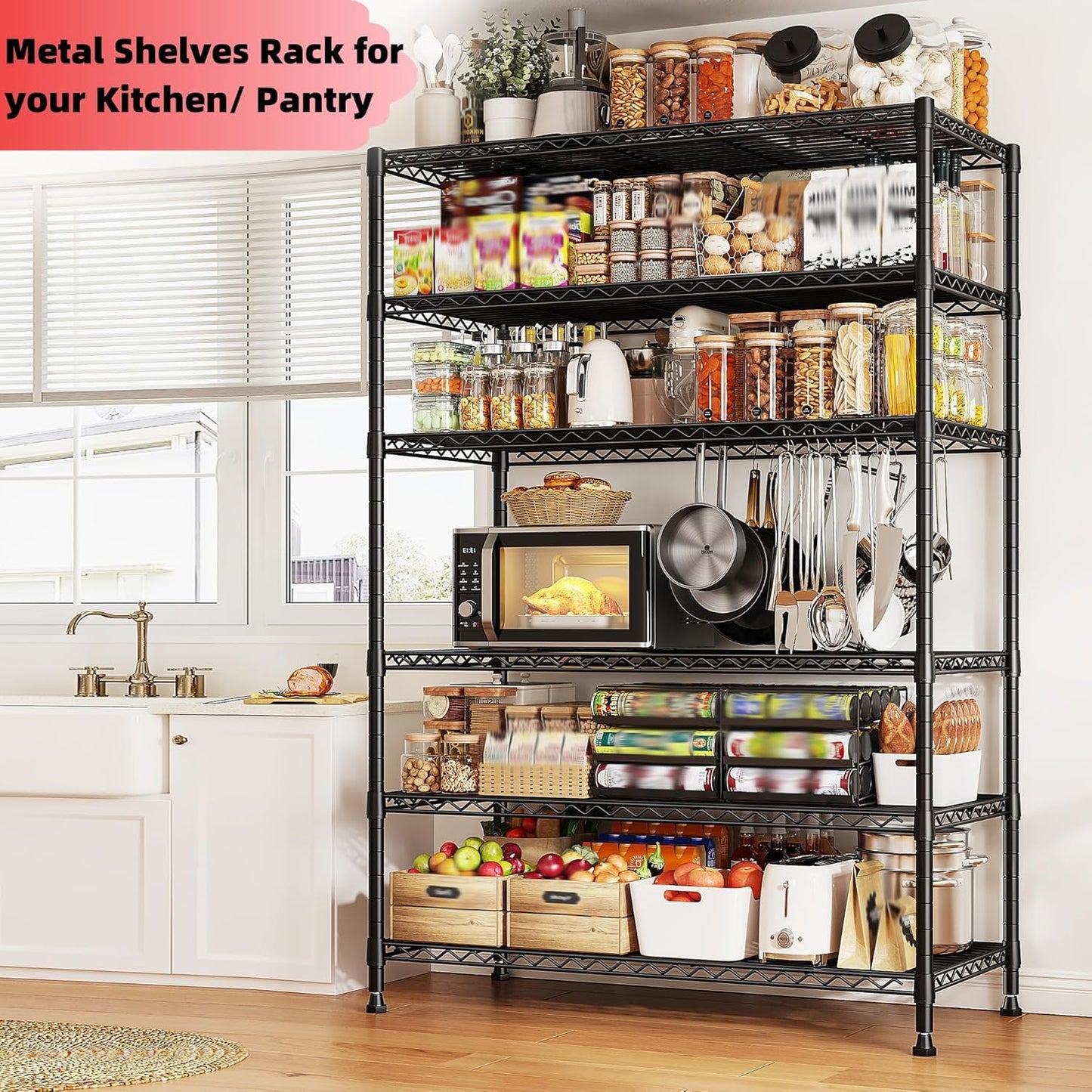 REIBII 6 Tier Wire Shelving,1800LBS Storage Shelves Metal Shelves for Storage Rack,75''H Adjustable Garage Shelving Heavy Duty Shelving Units Pantry Shelf Kitchen,75''HX35.5''WX18''D