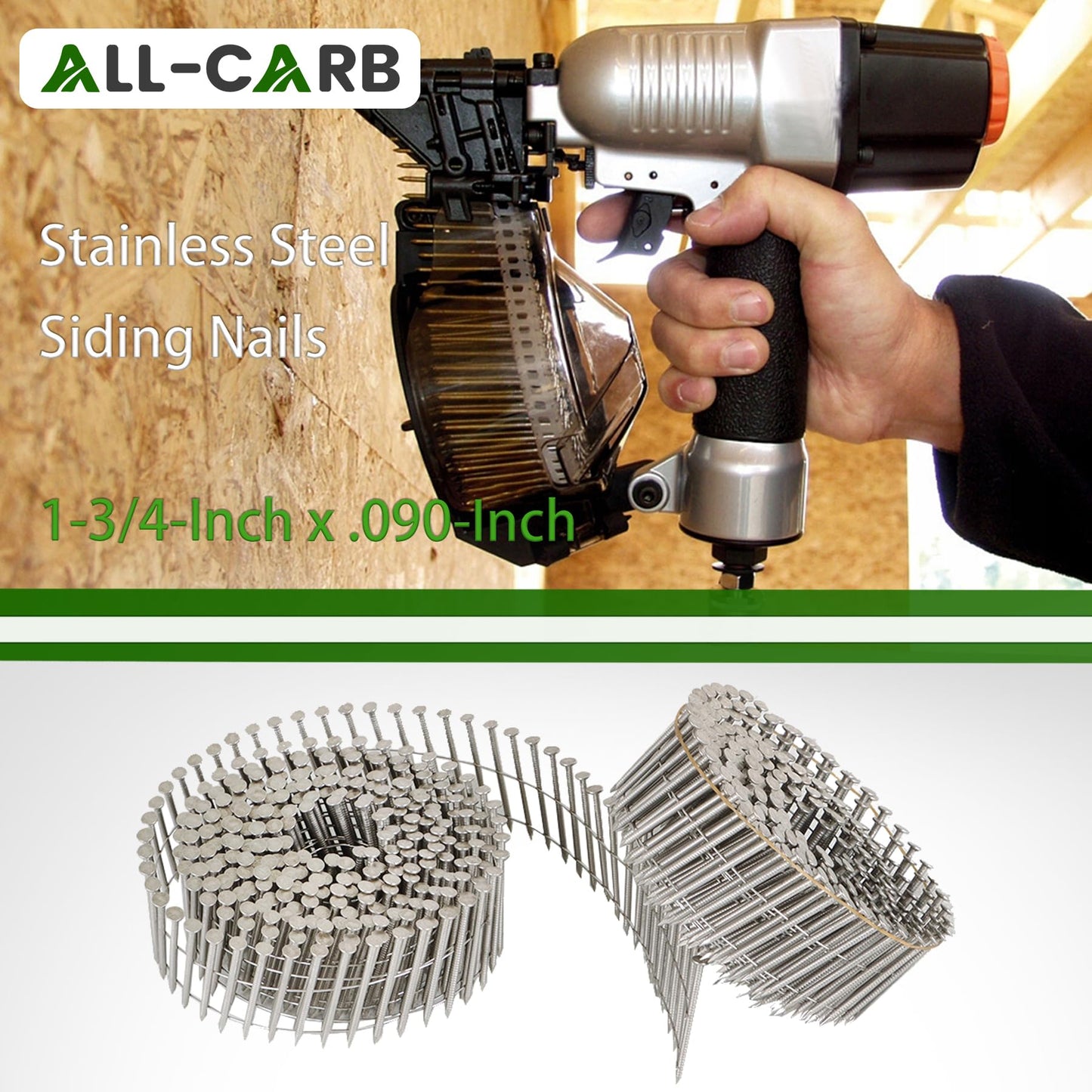 marddpair 3600 Count 1-3/4-Inch x .090-Inch 15-Degree Ring Shank Stainless Steel Siding Nails Collated Wire Coil for Wood or Fencing