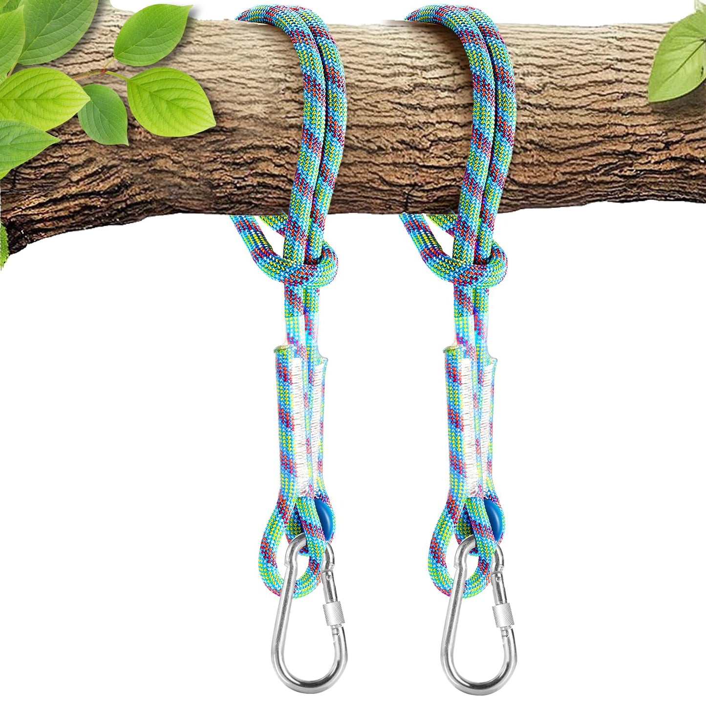 Werfeito Tree Swing Ropes (Set of 2), 3FT/5FT/10FT/15FT/20FT, Tree Swing Straps Hanging Kit Holds 4400 lbs, Heavy Duty Carabiners for All Swing Hammock Playground Set Accessories (20 FT)