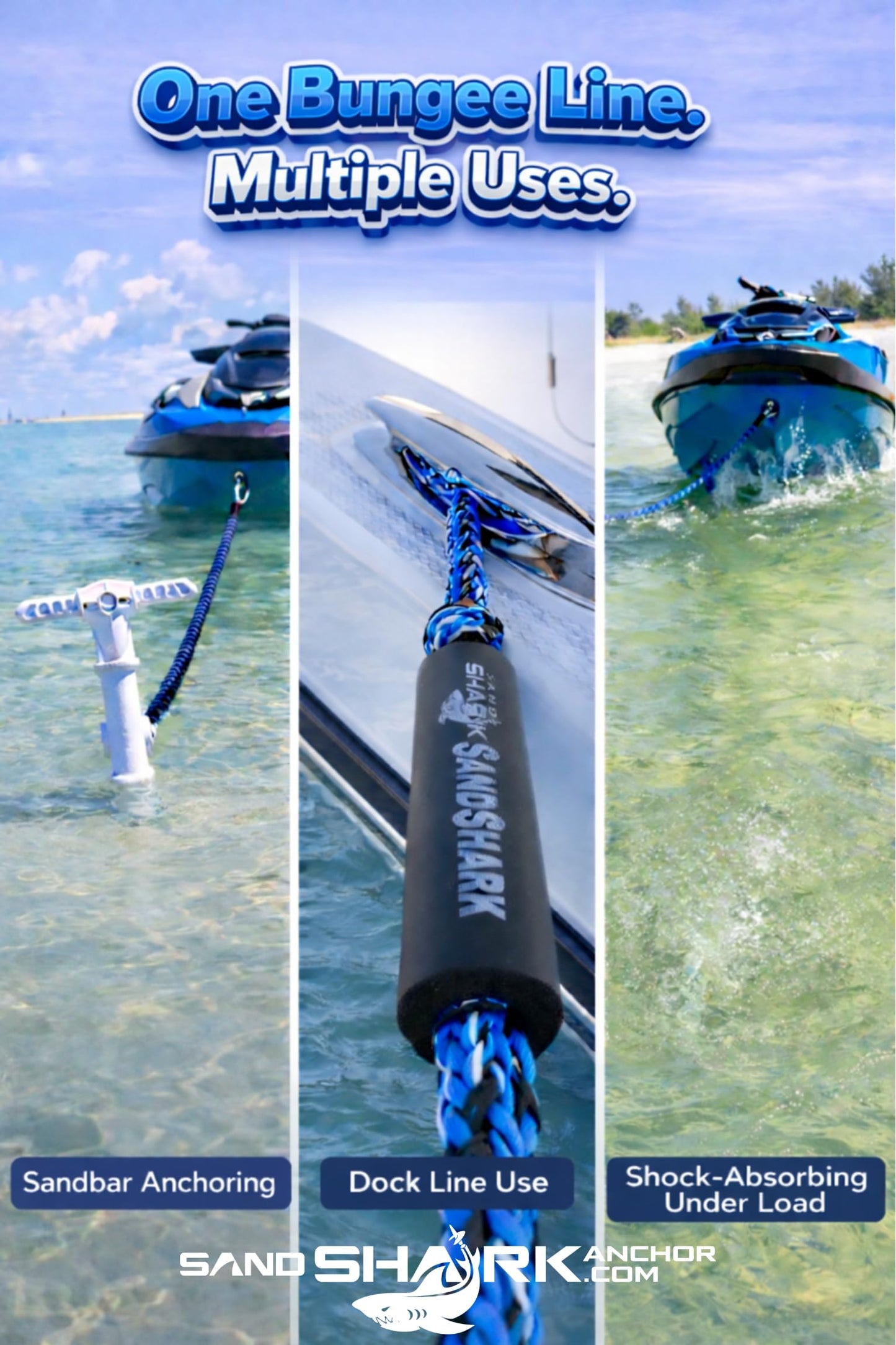 SandShark Premium Anchor Bungee Dock Line. Boat Accessories Anchor Line Absorbs Shock to Anchors and Docks w/Stainless Steel Clip - Neon Green - 7-14ft