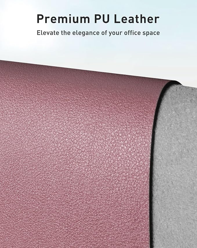 Aothia Faux Leather Desk Mat - Large Mouse Pad, Non-Slip PU Leather Blotter, Waterproof Writing Surface for Office and Home (Dark Pink, 63" x 17")