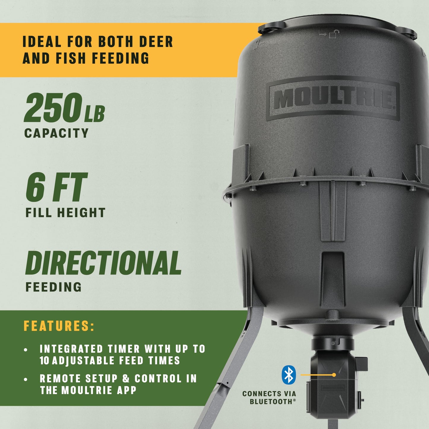 Moultrie 250 Lb Pro Hunter III Directional Feeder - Deer & Fish Pond, Bluetooth App Control, 10 Daily Feed Times, MFG-15105