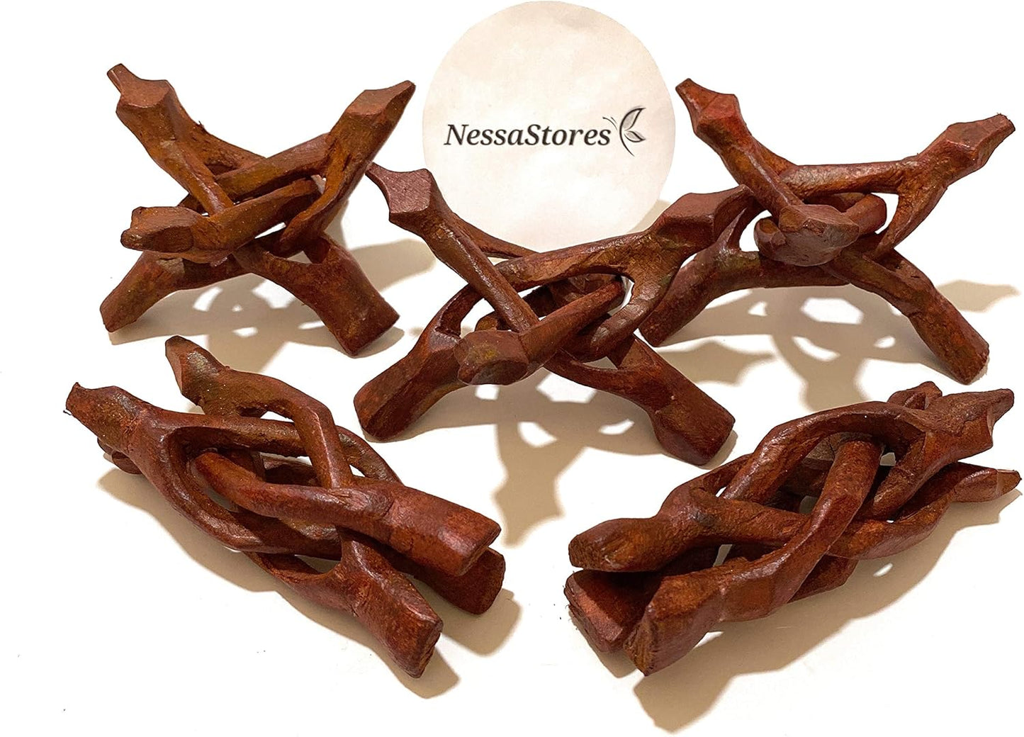 4" #JC-045 (8 NessaStores - Carved Tripod Wood Stand Holder pcs)