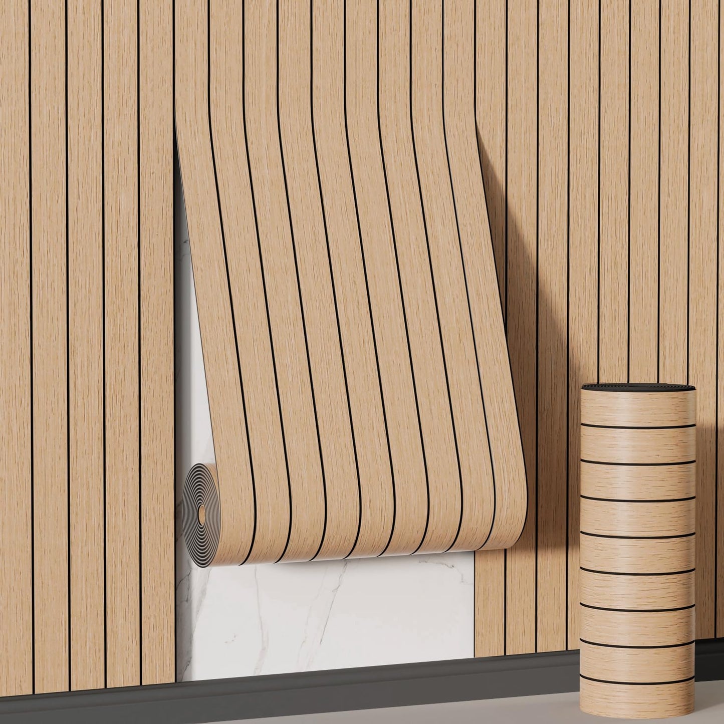 Arthome Peel and Stick Slat Wall Panels 15.7 "x120,Self-Adhesive PVC Wood Grain Wallpaper Panel,3D Thick Faux Soundproof Backsplash Accent Wall Tile for Walls & Furniture (Oak Coverage 13 Sq.ft)