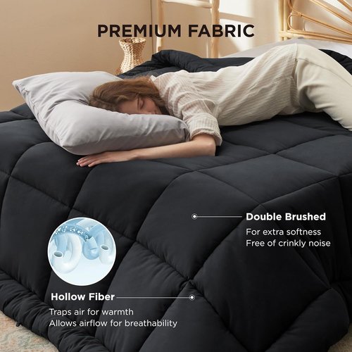 Bedsure Comforter Duvet Insert - Quilted King Size All-Season Down Alternative Bedding, Black 90 x 102 Inches