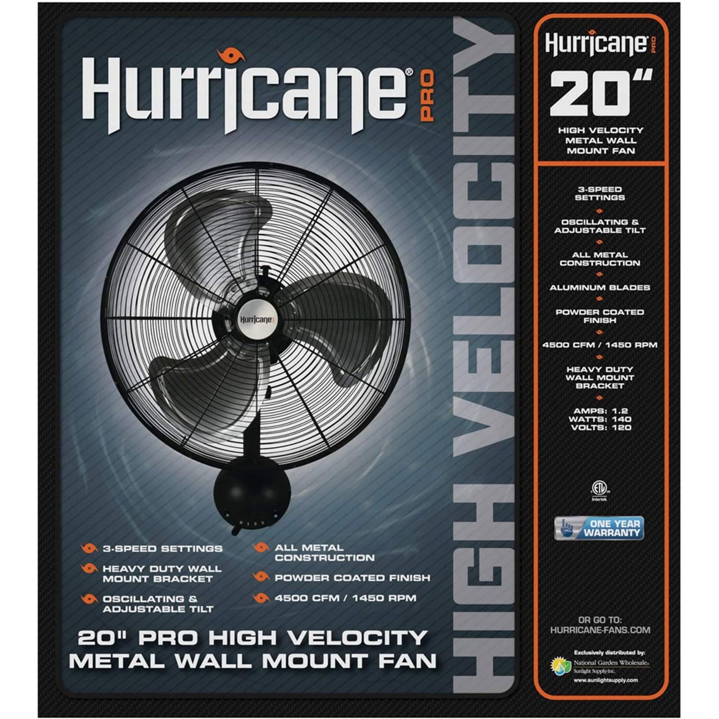 Hurricane Pro High Velocity Oscillating Metal Wall Mount Fan w/ 3 Speeds, Black, 20" - Corded Electric Air Cooling Unit w/ Powerful 4500 CFM Airflow for Home, Garage, Gym, Workshop & Greenhouse