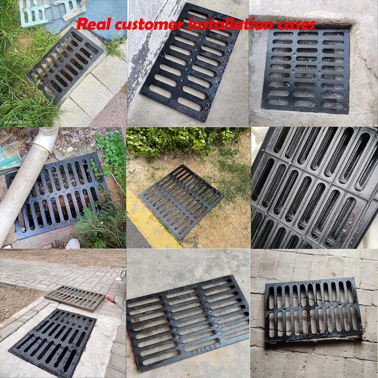 Cast Iron Drain Grate, 24 * 24in Outdoor Drain Cover, B125 Class Ductile Iron Channel Drainage Grates, Heavy Duty Sewer Grate,Black Square Drain Grate for Yard,Driveway,Concrete Floor.