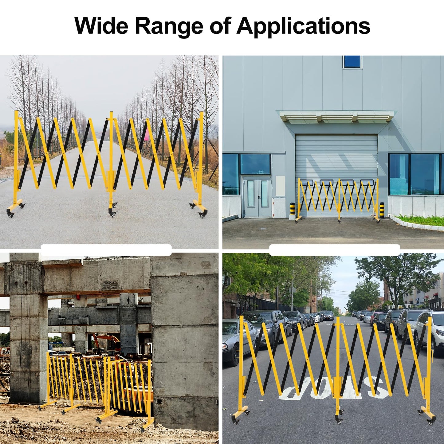 16 FT Industrial Expandable Barricade, Folding Security Gate with Wheels, Heavy-Duty Traffic Control Barrier for Construction Site, Garage, Cordon