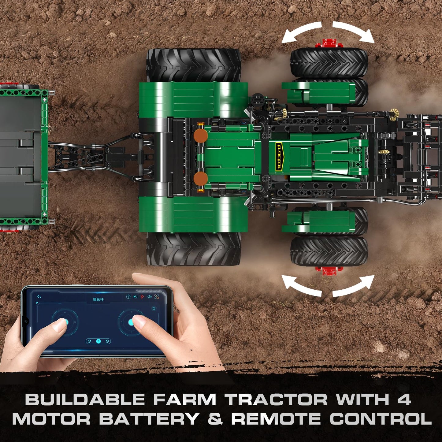 Mould King 17095 Farm Tractor with Trailer, Remote Control Tractors Building Set with 4 Motors, Buildabe Farm Vehicle Toy to Play, Construction Car Model for Adults, Ideal Gifts (2368 Pieces)