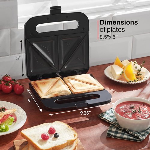 Elite Gourmet Sandwich Panini Maker - Non-Stick Grilled Cheese & Omelets, 2 Slice, 750 Watts, Stainless Steel