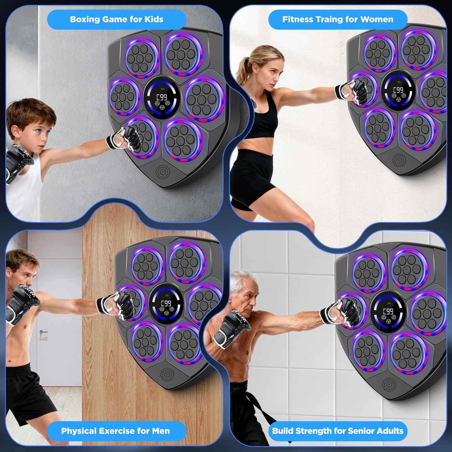 JUOIFIP Music Boxing Machine, Smart Boxing Machine for Adults with Boxing Gloves, 9 Modes & 9 Speeds Wall Mounted Music Punching Machine for Home Gym Office Workout