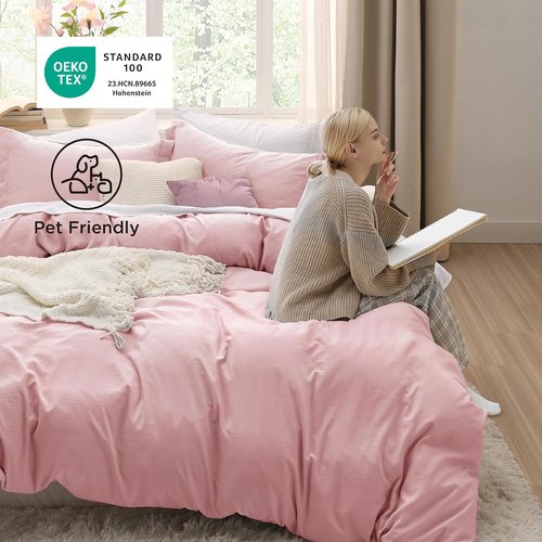 Bedsure Pink Duvet Cover Set - Extra Soft Prewashed Cotton-Like Polyester | Twin/Twin XL Size, 2 Pieces