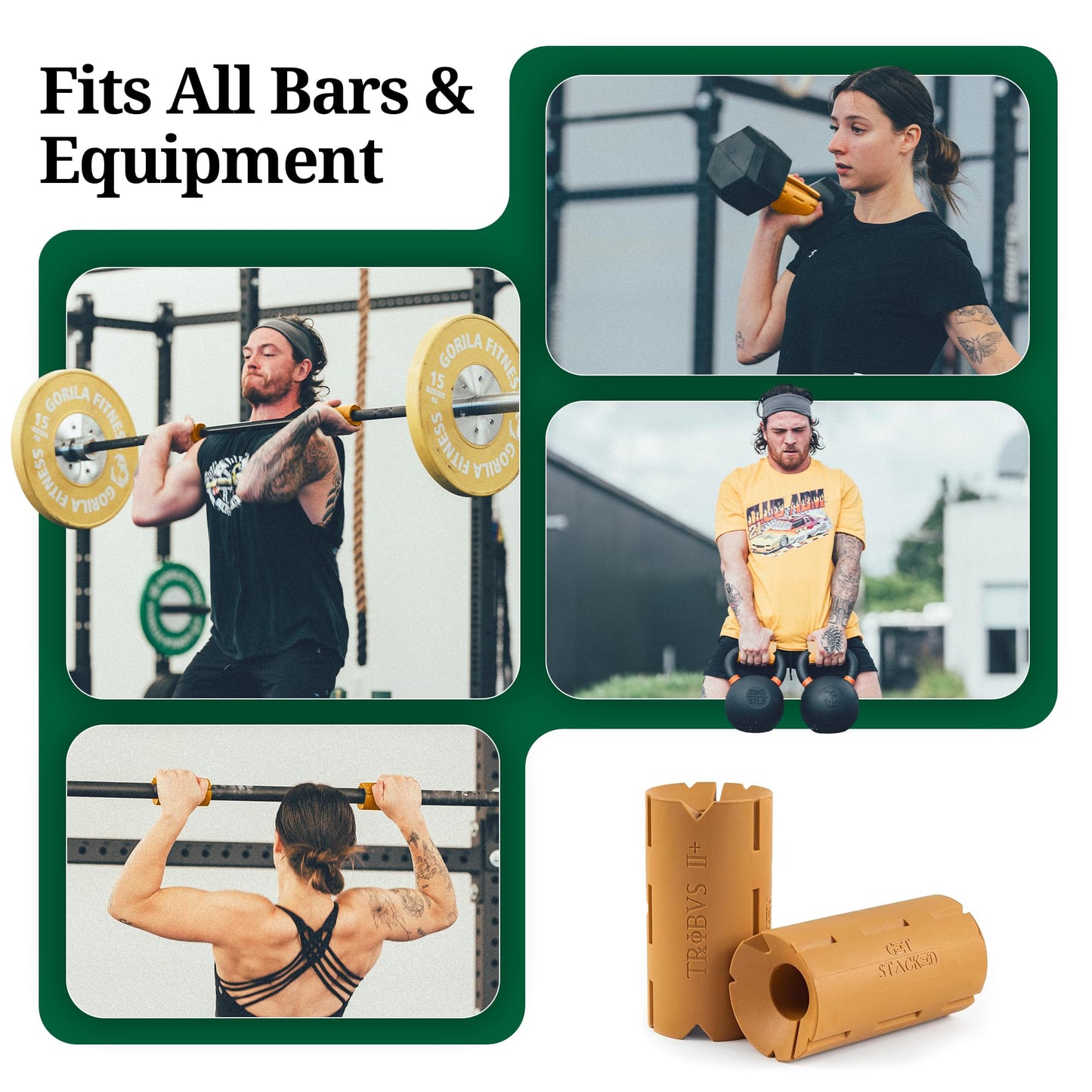 Tribus Grips Prime Thick Grips (2.44" diameter) for Barbells & Dumbbells (One pair) - Arm & Forearm Muscle Gains, Ergonomic, Durable, Non-Slip Rubber Grip