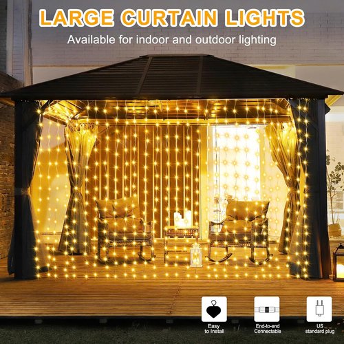 Echosari 600 LED Curtain Lights - 20Ft x 10Ft Waterproof Dual Color Changing Fairy Lights for Bedroom & Wedding Backdrop (Warm White & Multicolor)