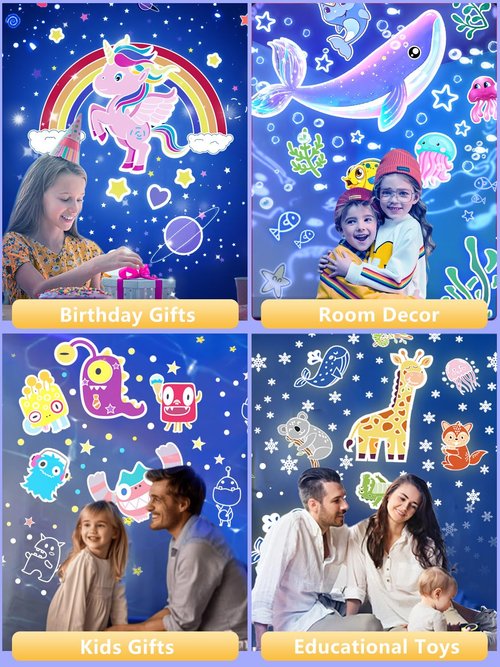 21 Sets of Films + Projector Night Light for Kids, Kids Night Light Projector, Ceiling, Remote Control & Bluetooth Speaker, 360° Rotating Lamp for Baby Girls Christmas, Nursery, Room Decor