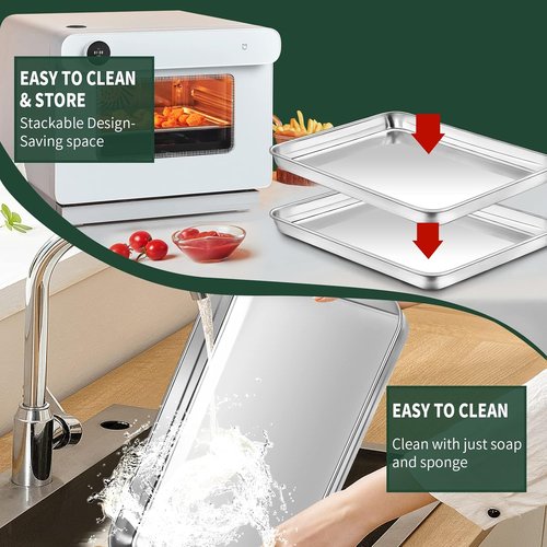 CEKEE Stainless Steel Half Sheet Pans Set - 2 Large Baking Sheets with Racks | Rust & Warp Resistant, 18-Inch