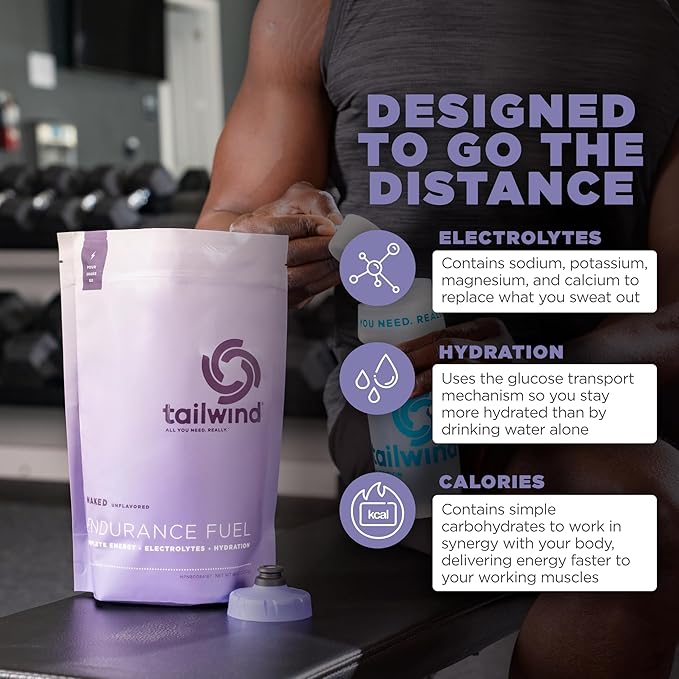 Tailwind Nutrition Endurance Fuel, Carbohydrate & Electrolyte Sports Drink Mix Powder, Gluten-Free, Vegan, Naked Unflavored, 50 Servings