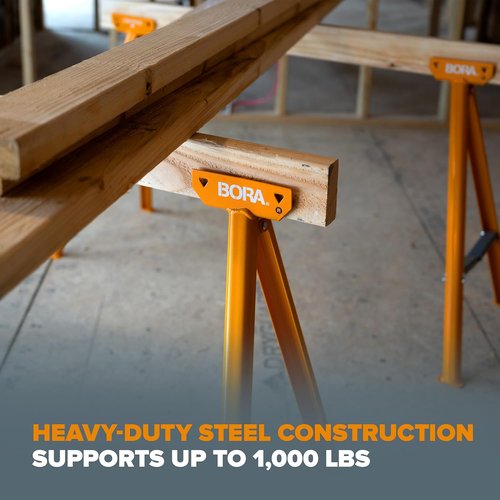 BORA Jobhorse Saw Horses - Heavy Duty Steel Brackets for 2x4 | 1000 lb Capacity, Stable & Quick Setup