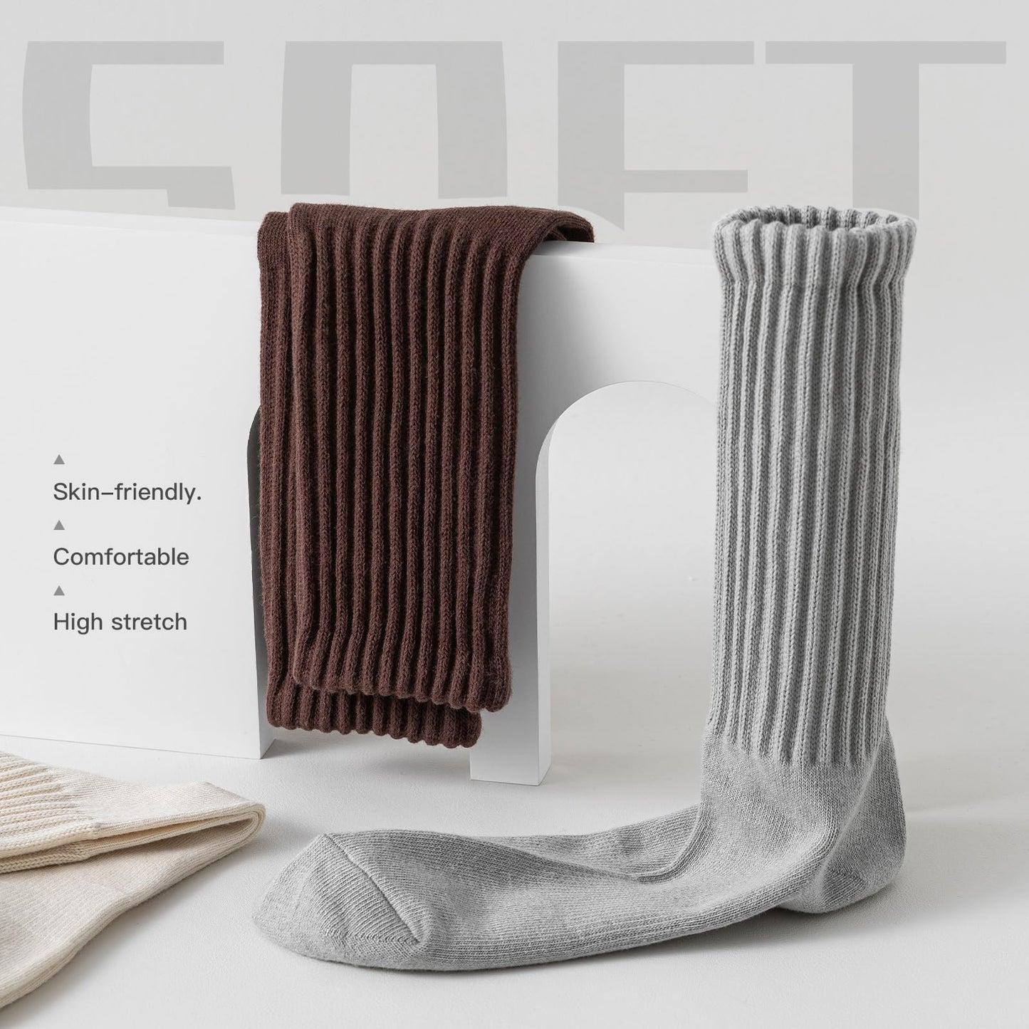 Women's 88% Cotton Slouch Crew Socks - Scrunch Socks, Non-Slip Y-Heel, Foldable Slouchy Socks (Fits 5-11) All Season