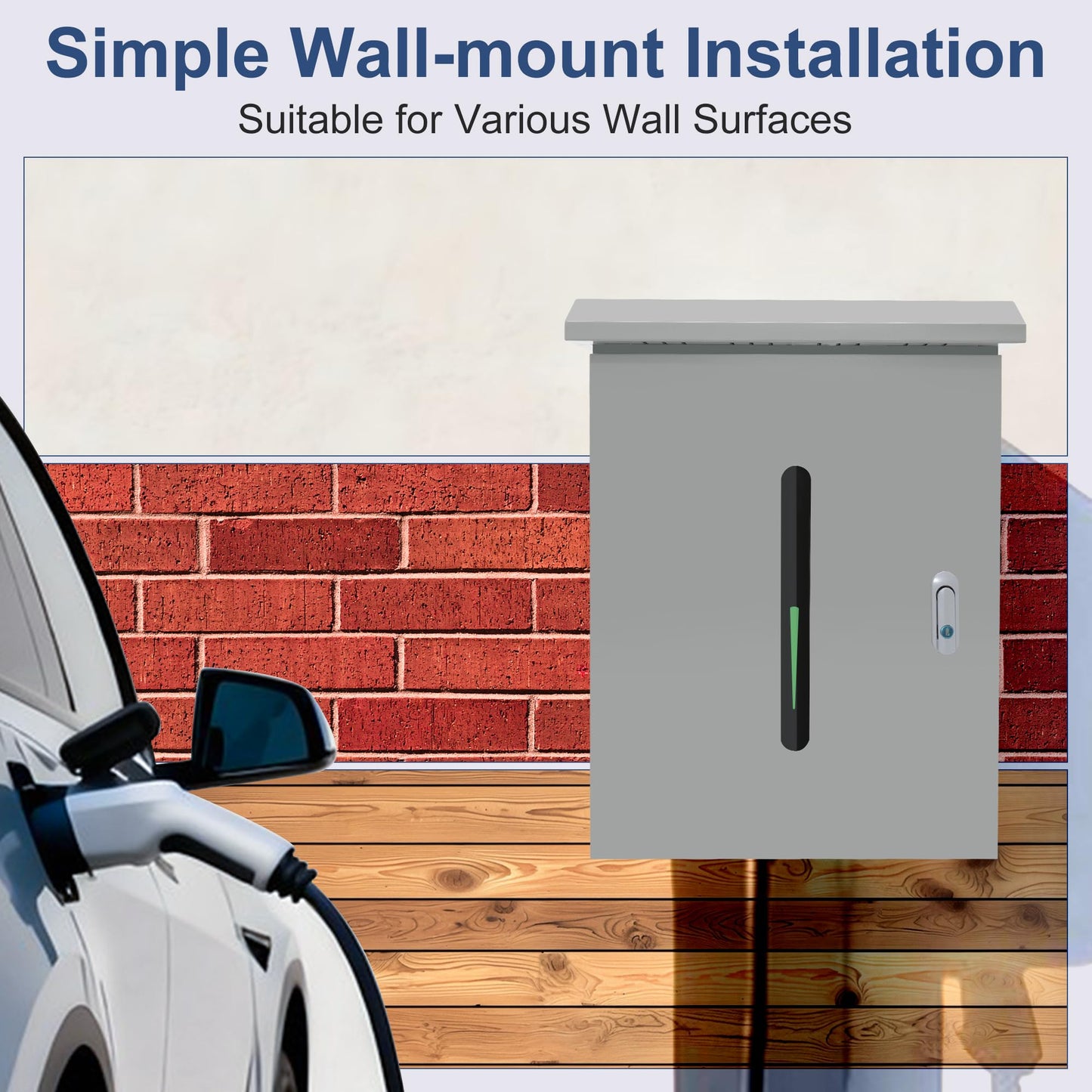 EV Charger Cover for Tesla Wall Charger, Outdoor EV Charger Box with Two Sizes of Cable Entry Ports, Compatible with Multiple Chargers, Lockable, Waterproof and Dustproof, 23.6 x 16.9 x 8.3''