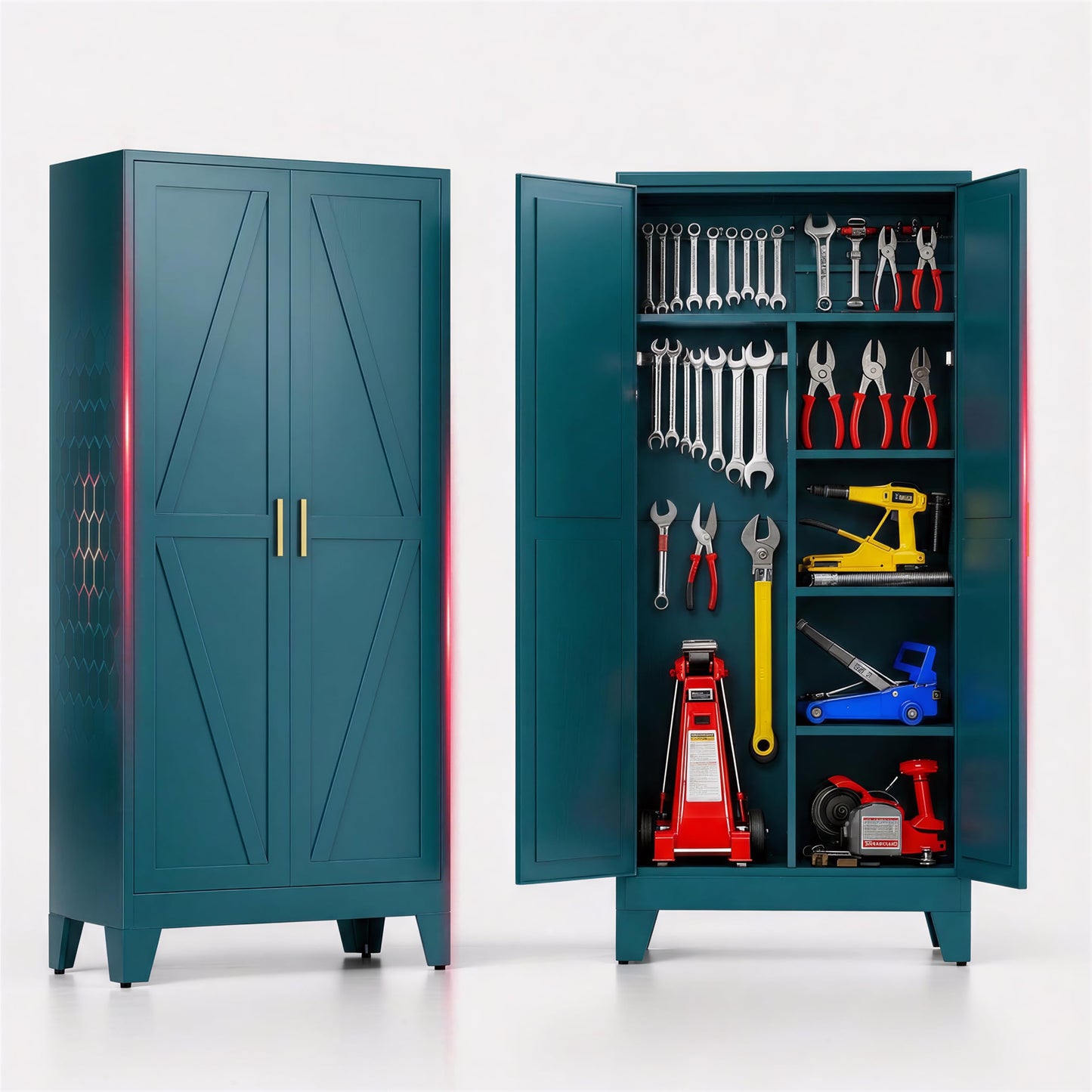 QPRVPTOW 71" H Metal Garage Storage Cabinets,Broom Closet Storage Cabinet,Utility Cabinet,Blue Storage Cabinets