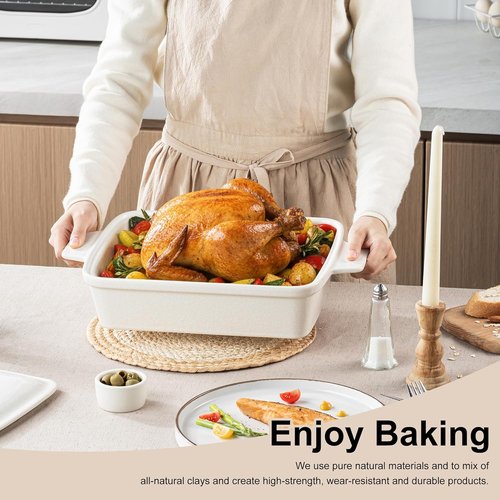 DAFUCERAMIC Casserole Dish - 3.5 Quart Porcelain Baking Dish with Lid | Deep Rectangular Bakeware for Oven & Microwave