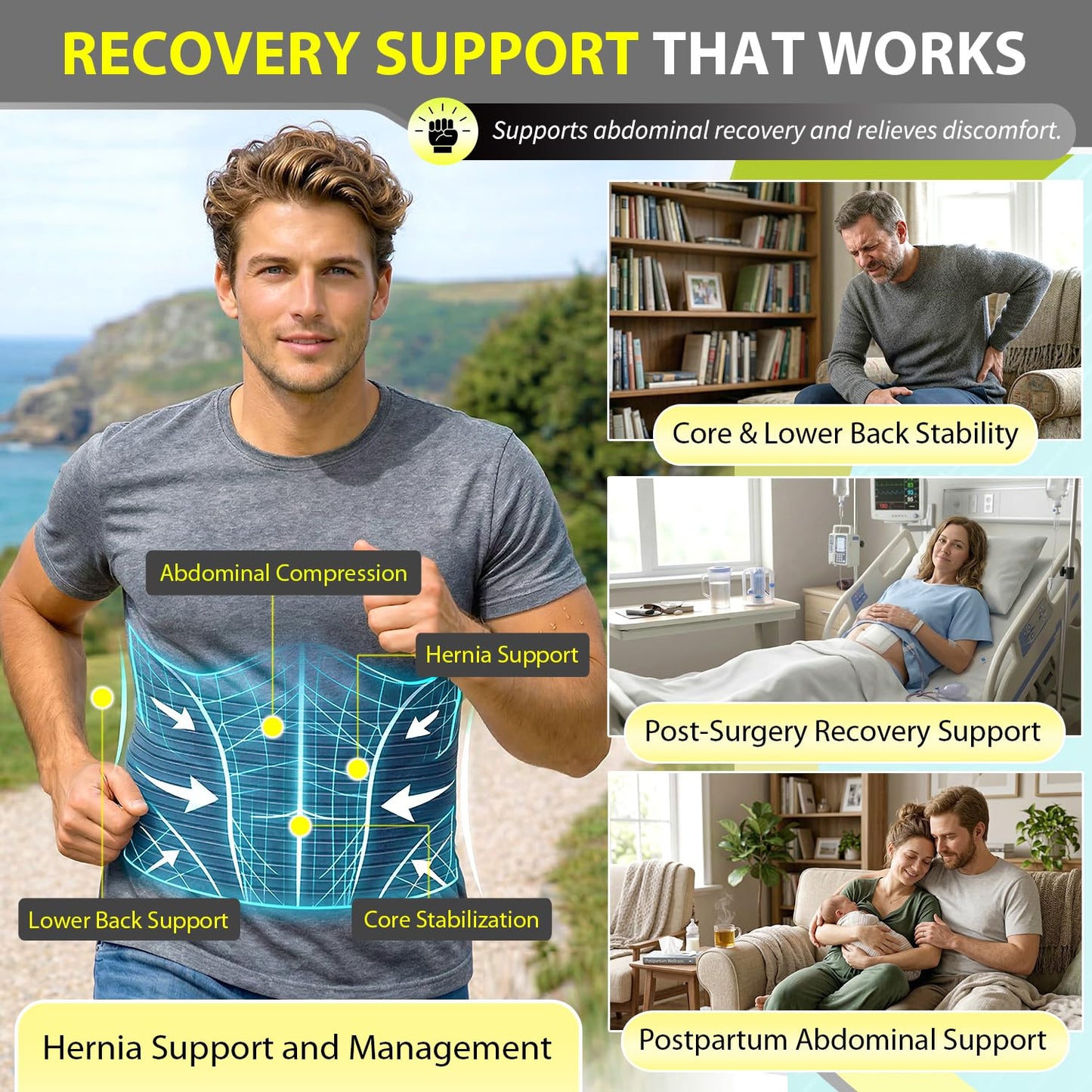 BLITZU Umbilical Hernia Belt for Men & Women, Abdominal Binder Adjustable Truss Support with 2 Compression Pads for Naval, Ventral, Incisional, Epigastric, Belly Button Hernias, Pre Post Surgery L-XL