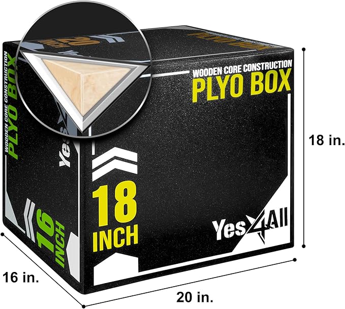 Yes4All 3-in-1 Soft-Padded Plyo Box With Wooden Core, Non-Slip Multi-Use Cushioned Plyometric Jump Box with Vinyl Cover for Jumping, Conditioning, Strength Training
