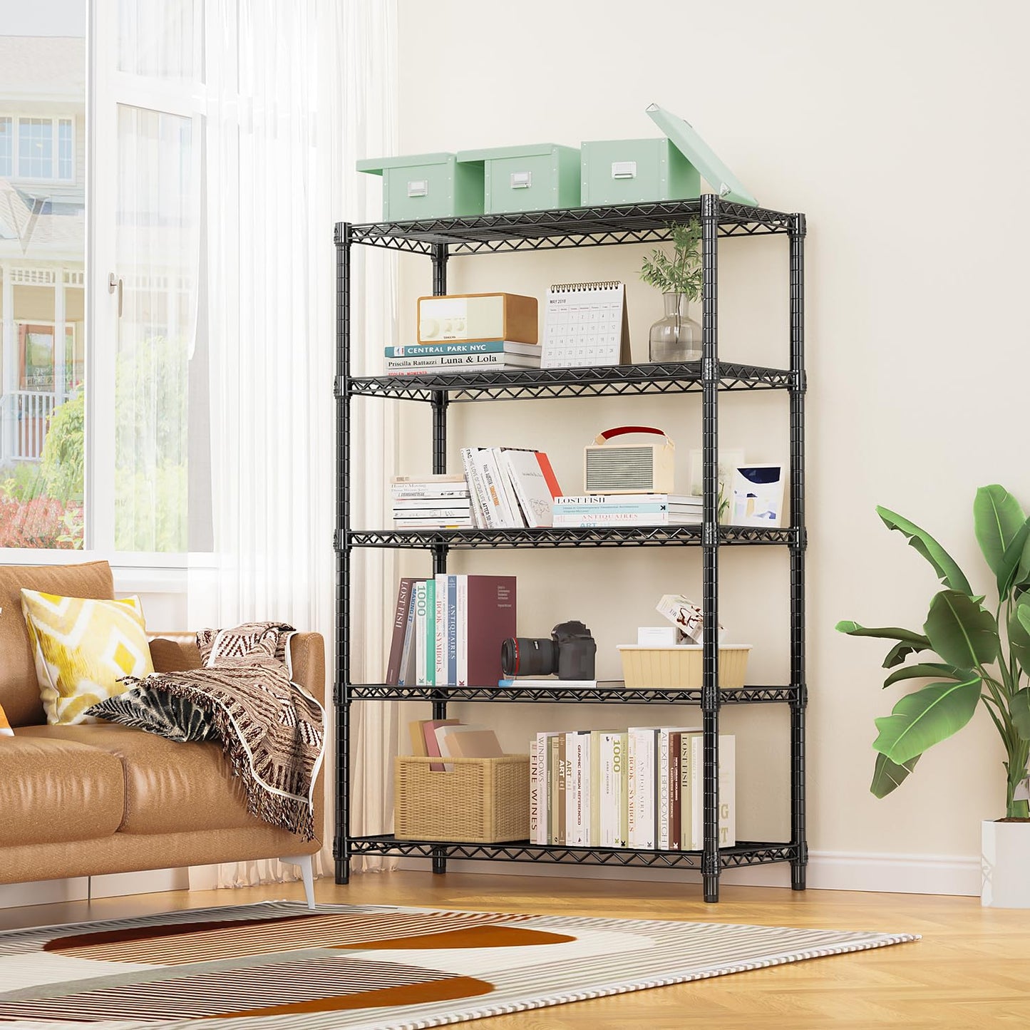 M MZG 1750 lbs Steel Storage Shelving 5-Tier Utility Shelving Unit Steel Organizer Wire Rack for Home,Kitchen,Office,Garage, 1750 LBS Capacity 17.7" D x 47.2" W x 72.3" H