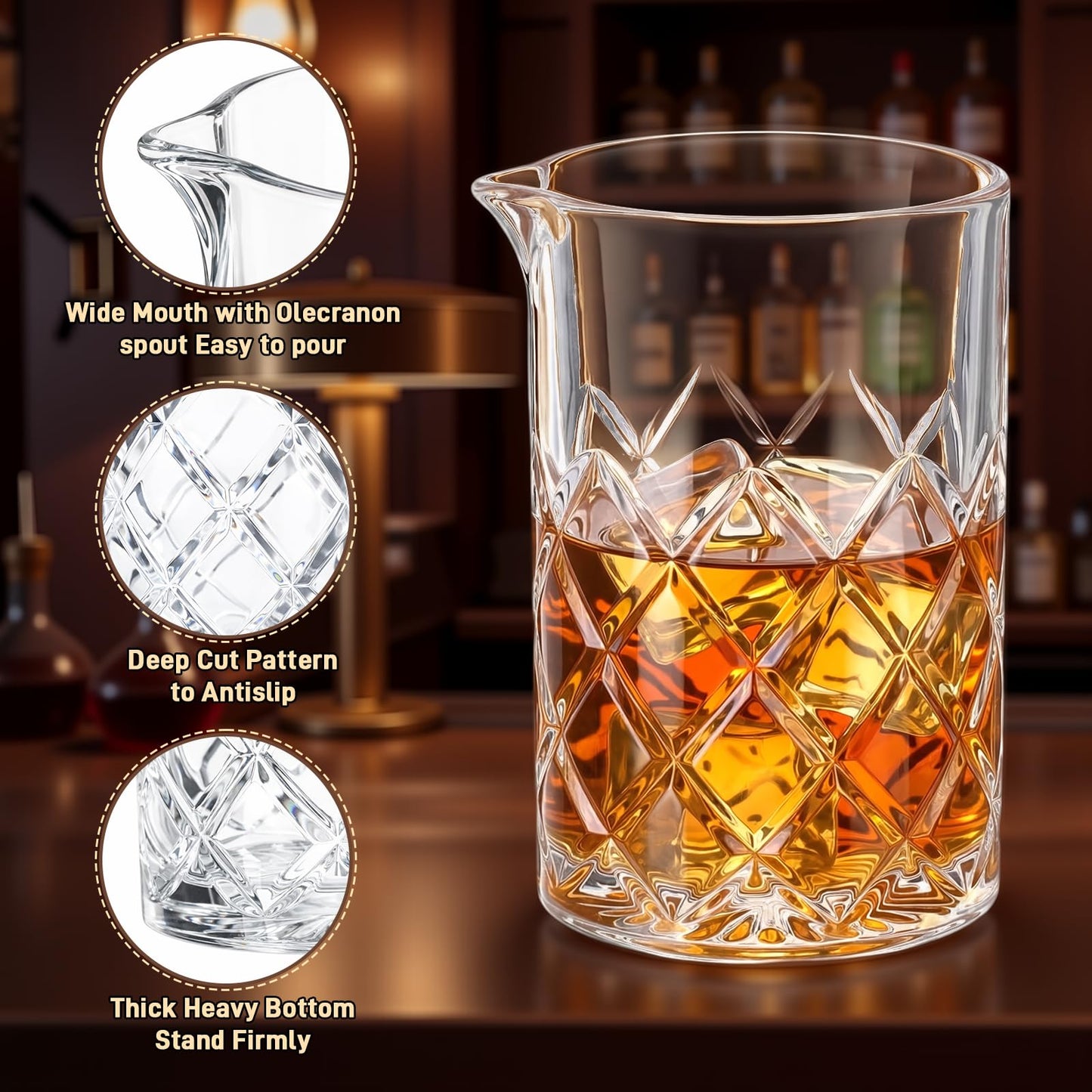Zhehao 5 Pieces Cocktail Mixing Glass Set, Bar Cocktail Mixing Kits for Bartender 23oz Crystal Thick Bottom Glass with Muddler, Jigger, Strainer and Spoon Gifts for Men Amateurs Home & Party Supplies
