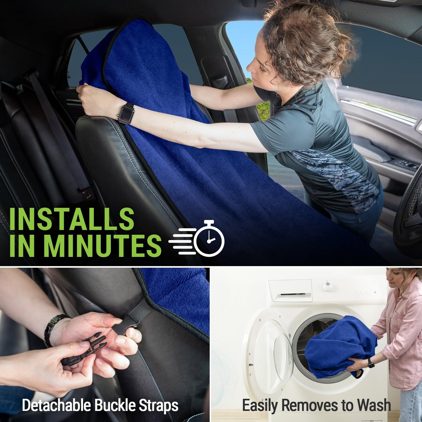 Season Guard Towel Seat Cover, Waterproof Car Seat Protectors for Gym, Workout & Active Lifestyle, Universal Fit for Car SUV Truck Van, Non-Slip 3 Strap Design, Machine Washable, 2 Pack Blue