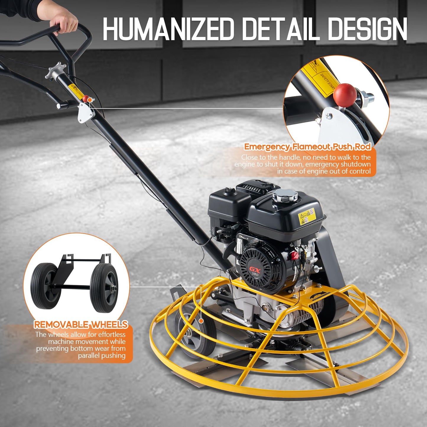 Albott 36" Power Trowel with 5.5 HP GX160 Engine, Walk-Behind Cement Trowel with Float Pan and 4 Blades, Commercial Gas-Powered Concrete Surface Finisher