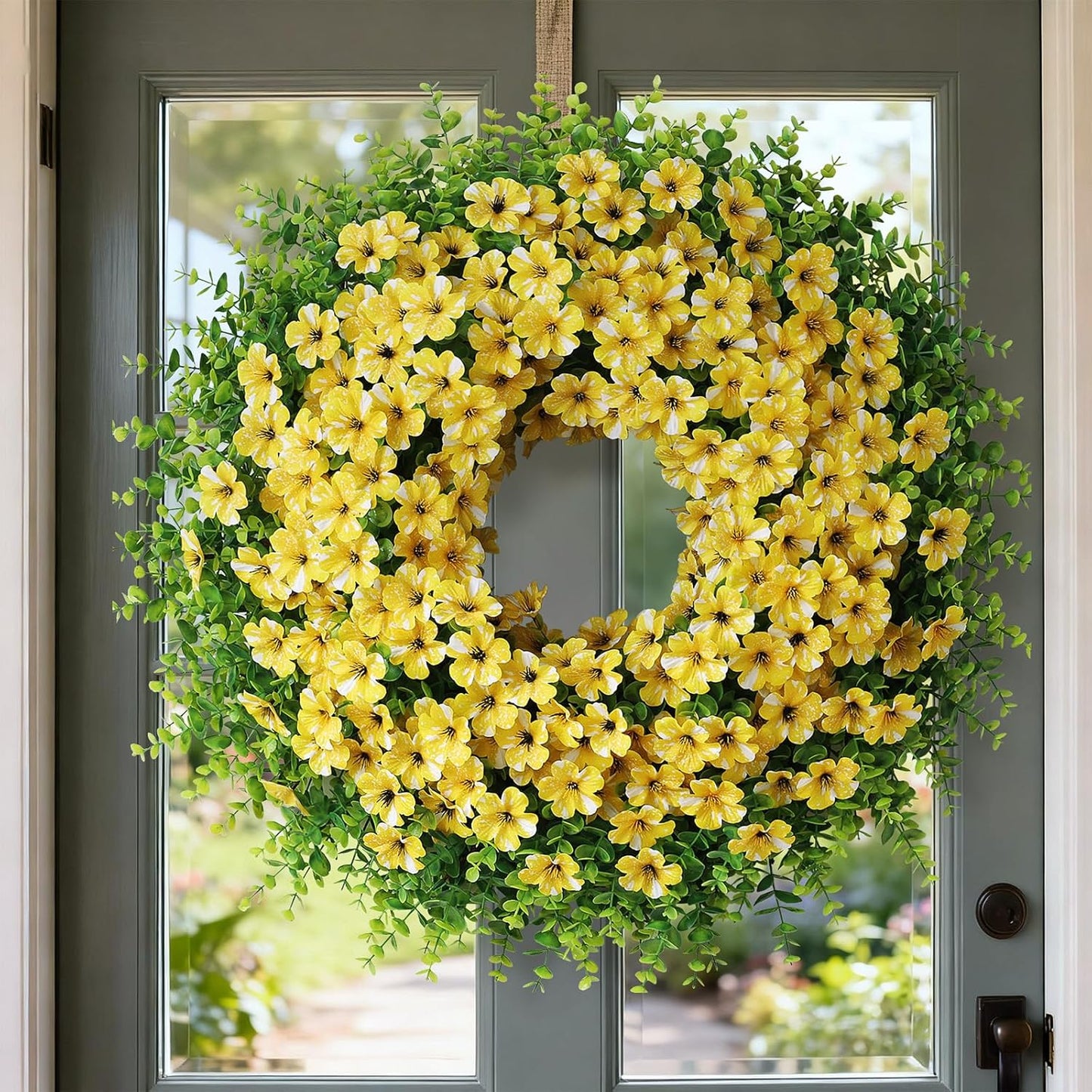 Regine Switzerland 26" Artificial Flower & Eucalyptus Wreath - Faux Morning Glory & Eucalyptus for Spring/Summer Decor