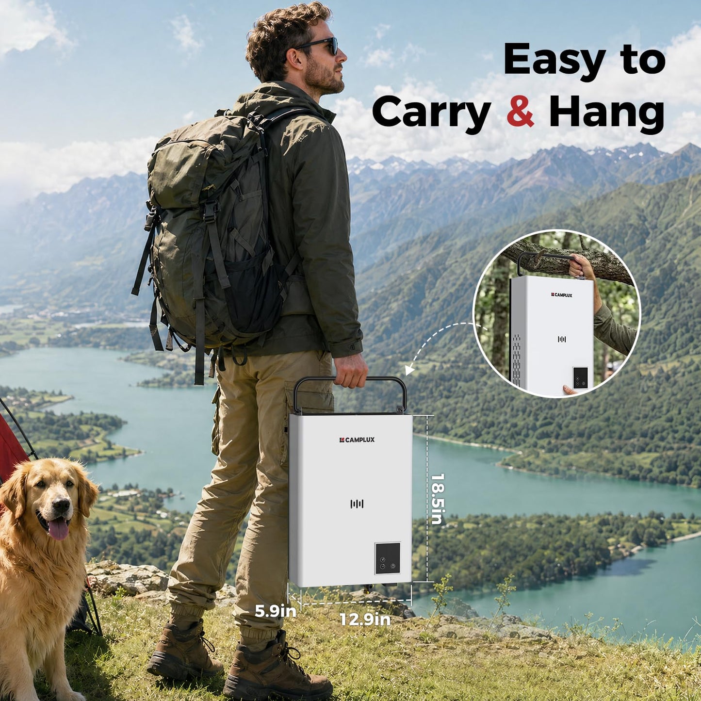 CAMPLUX F10 Ultra, First 2.64 GPM Thermostatic Propane Water Heater, ±1℉ Precision Temperature Control, High Flow 10L Tankless Water Heater Propane for Family Camping, RV, Cabin, Pet Wash