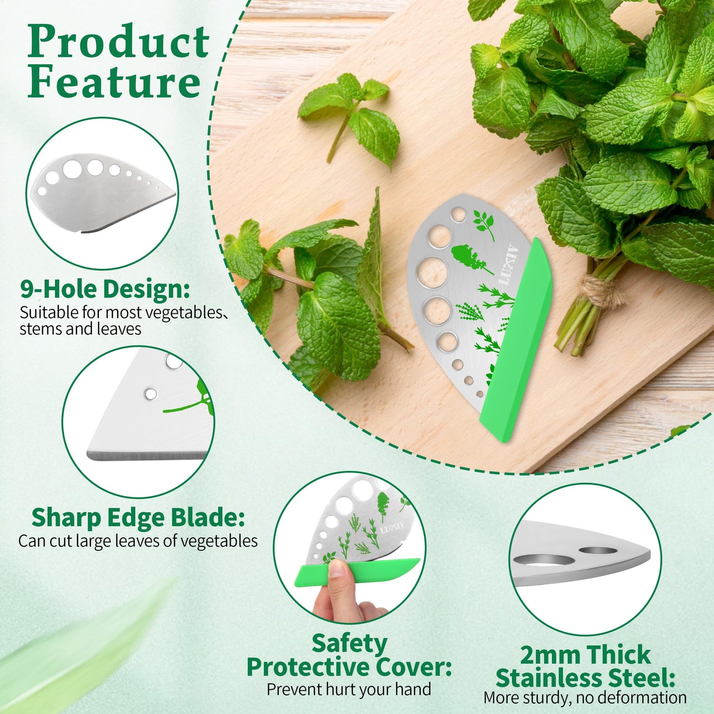 Herb Stripper 9 holes, Luxiv Stainless Steel Kitchen Herb Stripping Tool Loose Leaf Kale Razor Metal Leaf Pealer for Kale, Chard, Collard Greens, Thyme, Basil, Rosemary