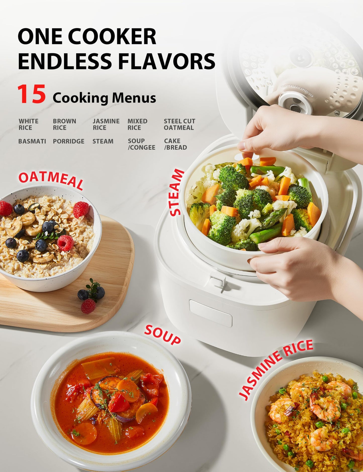 TOSHIBA OriginTaste Rice Cooker 5.5-Cup Uncooked, Fuzzy Logic, 15-in-1 Functions, Digital Display, Delay Timer, Keep Warm, Nonstick Inner Pot, White