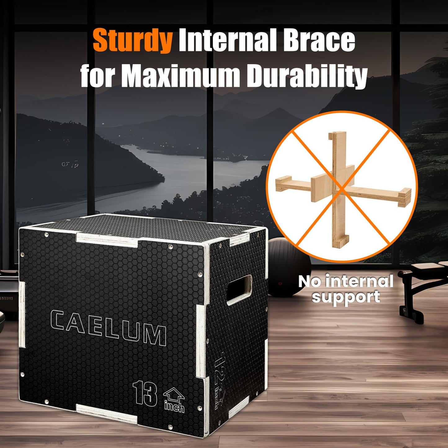 CAELUM 3-in-1 Wooden Plyo Box – Non-Slip Jump Box for Home & Gym, Heavy-Duty 400lbs Plyometric Box for Step-Ups, Squats, Strength & Agility Training 16" x 13" x 12"