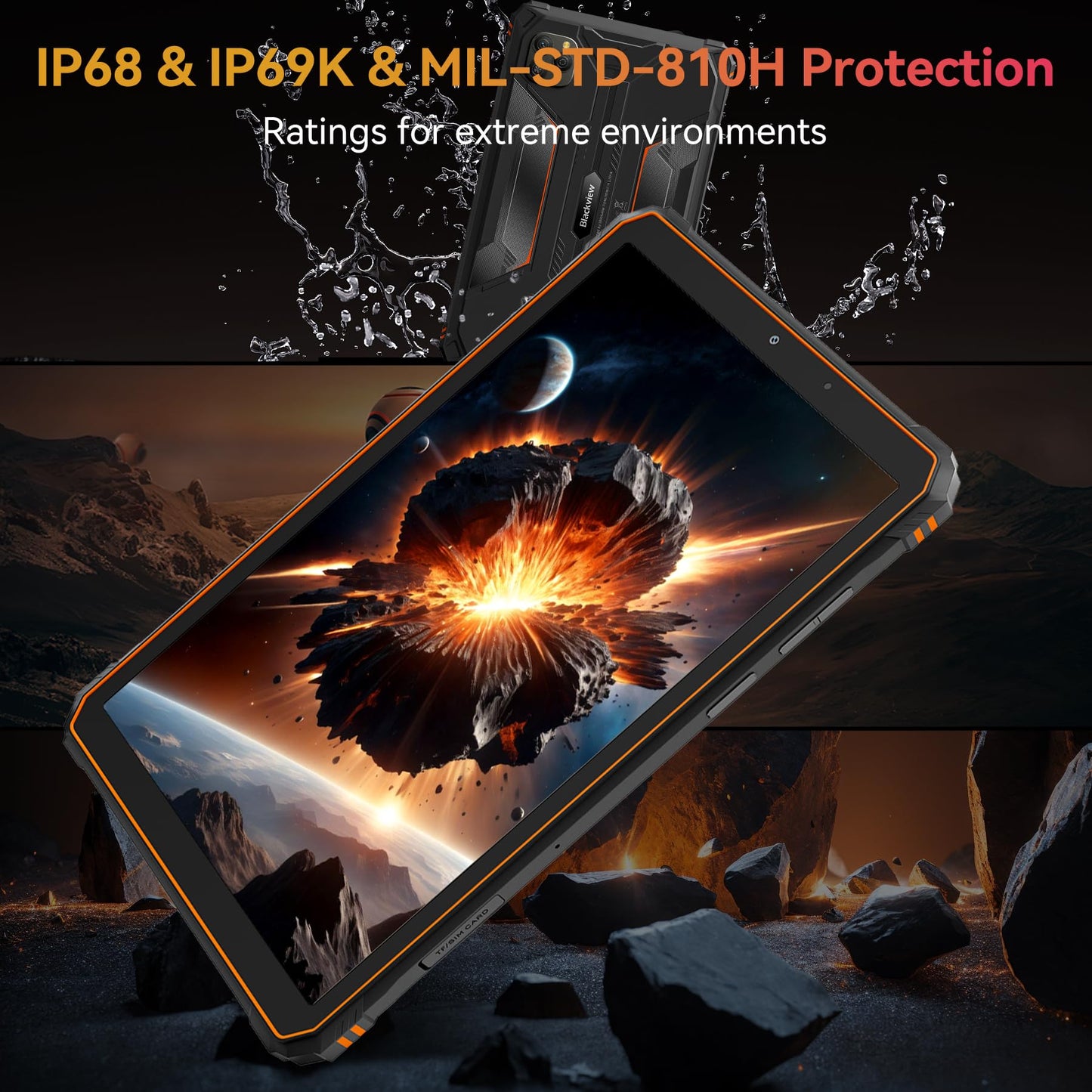 Blackview 9 inch Rugged Tablet, Android 15 Waterproof Tablet wirh Gemini AI, 18GB+128GB TF 2TB, 180Hz, IP68/IP69K, MIL-STD-810H Shockproof, 16MP+13MP, 18W/OTG/5G WiFi/GPS/NFC/TÜV/Face ID/Glove Mode
