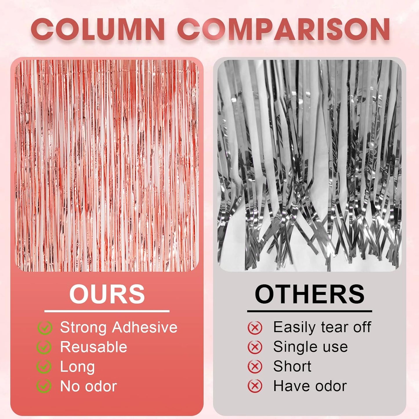 Voircoloria Rose Gold Foil Fringe Backdrop Curtains - 3 Pack Tinsel Streamers for Parties & Events