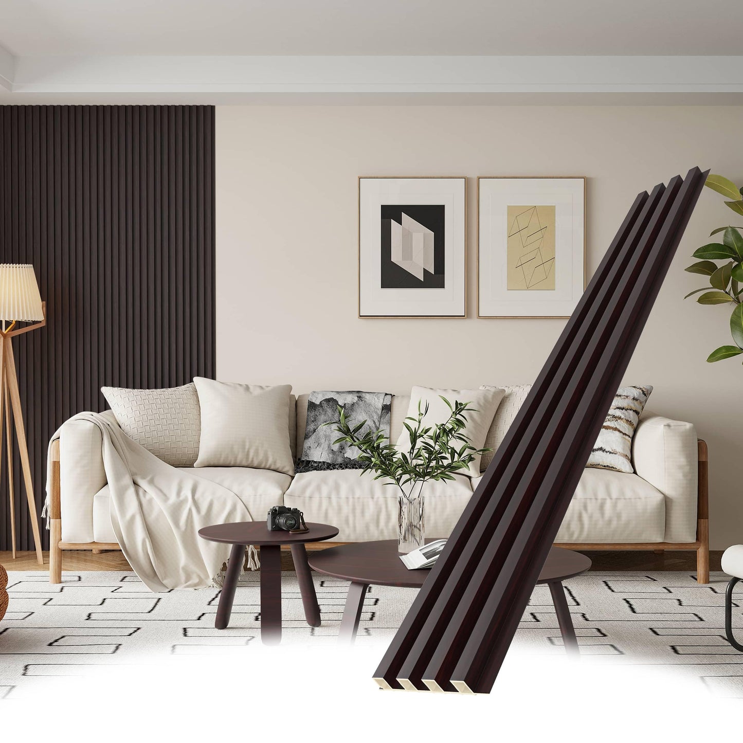 POHARE WPC Slat Wall Panels, 8 Pack Accent Decorative Acoustic Wood Slats for Wall and Ceilings, Acoustic Panels for Interior Wall Modern Décor, Black Brown, 95 x 6 in