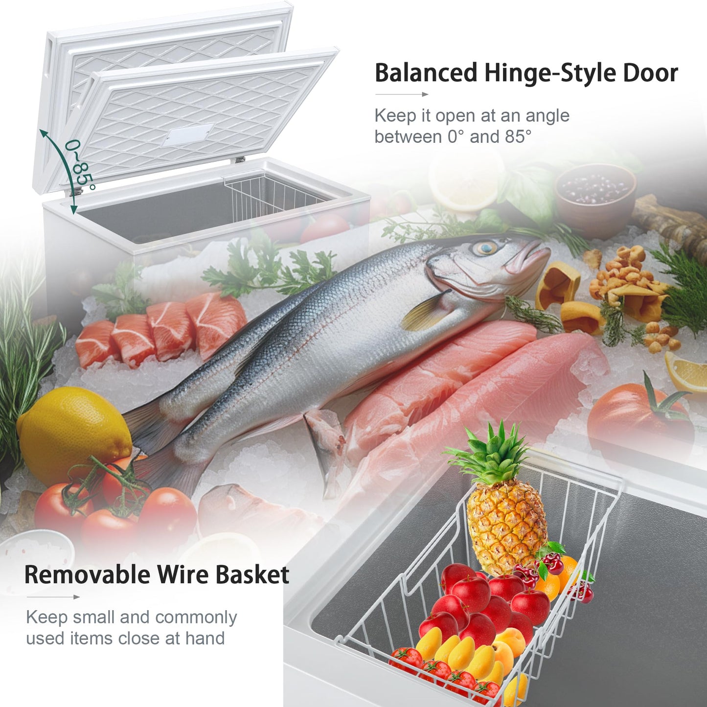 7.0 Cu.ft Chest Freezer, Top Open Door Deep Freezer with 7 Adjustable Thermostat (-18°F to 50°F), Compact Freezer with Removable Basket for Home/Garage/Office, White