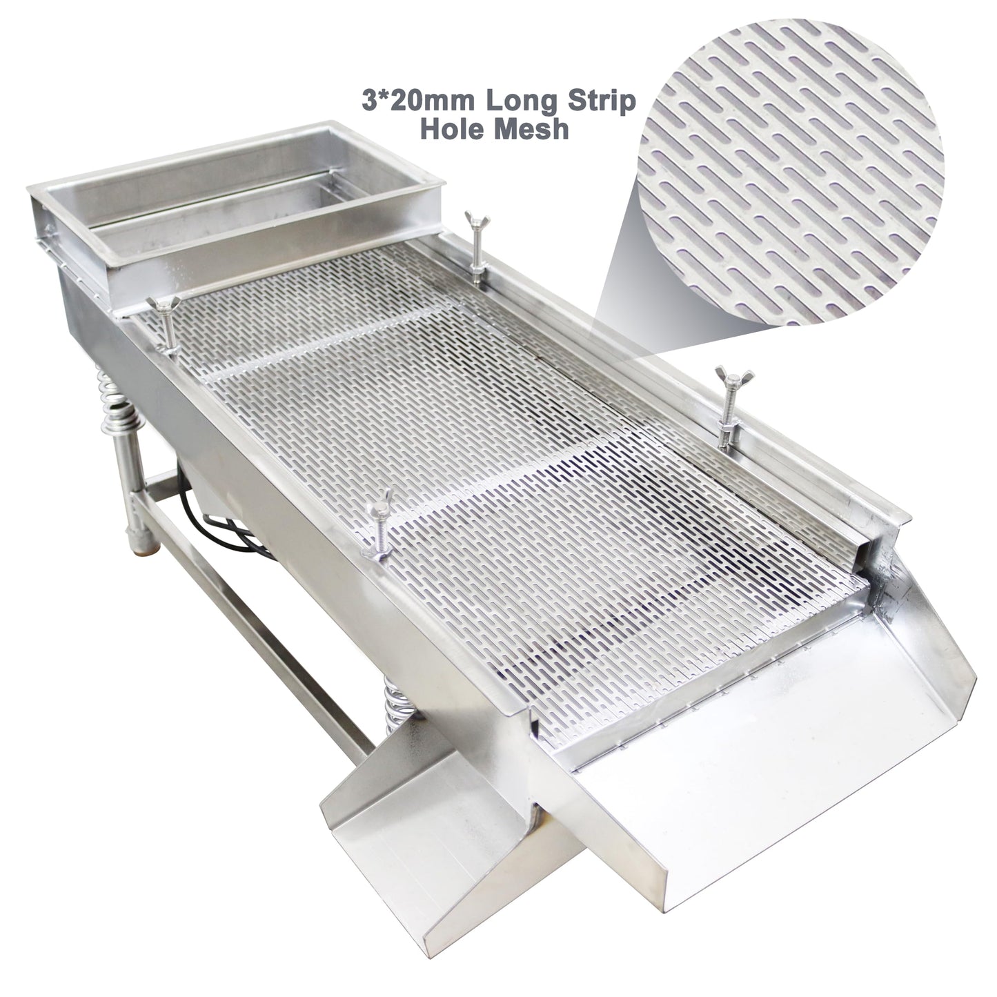 TECHTONGDA Straight Vibrating Sieve Screen Shaker Electric Linear Sifter Machine Stainless Steel One Layer One Motor 11.8 * 29.5inch Screen Size with 3 * 20mm Long Strip Hole Mesh 110V