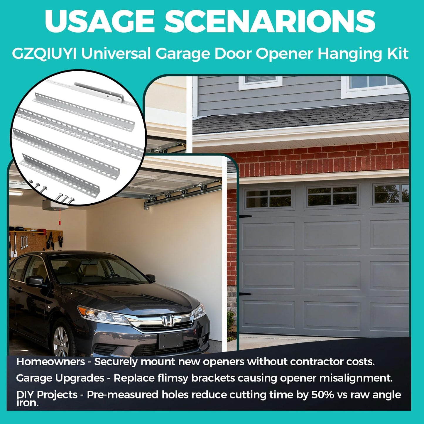 Universal Garage Door Opener Hanging Kit, 5-Piece Heavy Duty Opener Mounting Brackets with Garage Door Reinforcement Bracket, Compatible with Genie/Chamberlain/Craftsman Smart Chain Drive Openers