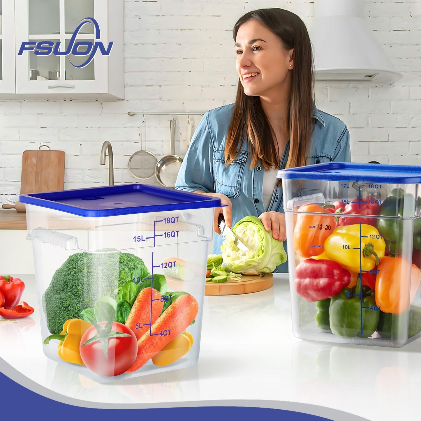FSUON 4 Pack Clear Food Storage Containers with Lids and Handles Polycarbonate Square Commercial Food Containers, NSF (18Qt)
