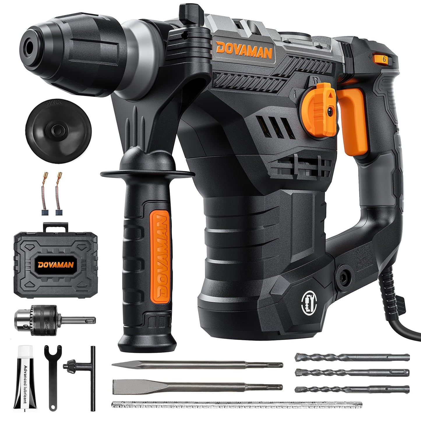 1-9/16'' SDS Rotary Hammer Drill, 12.5Amp Heavy Duty Rotary Hammer with 4 Functions, Safety Clutch, Vibration Control, Corded Hammer Drill for Concrete, Drill Bits and Chisels Included